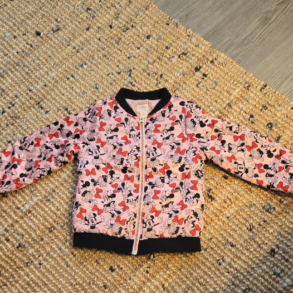 Disney] Minnie Mouse Patterned Pink and Black Puffer Jacket